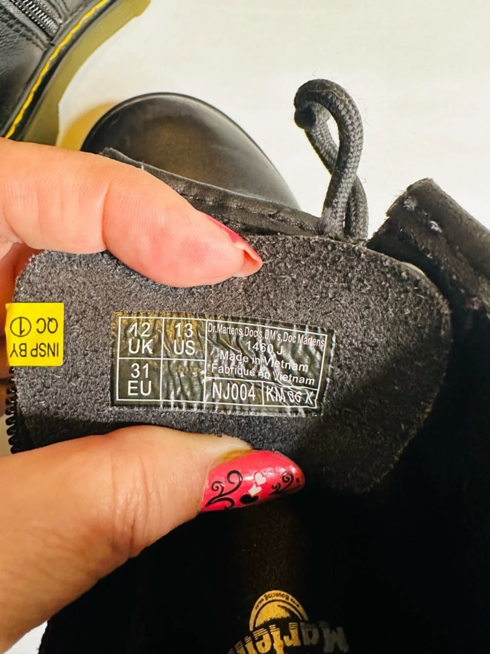 Dr. Martens Kids Black Leather Lace-Up Boots Size 13